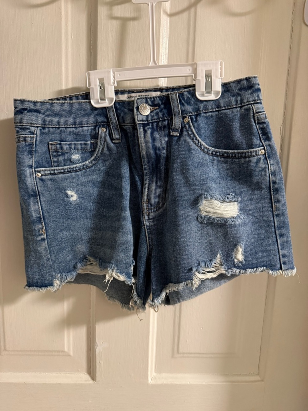 refuge Medium Blue Distressed Denim Jean Shorts